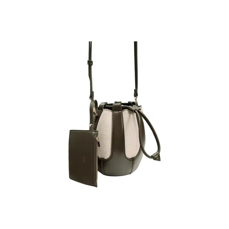 ZARA Cotton & Yellow Linen & Polyurethane Bucket Bags Crossbody Bag Shoulder Bag Women's Green-5