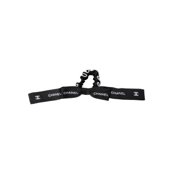 CHANEL Silk Hair Tie Women's Black