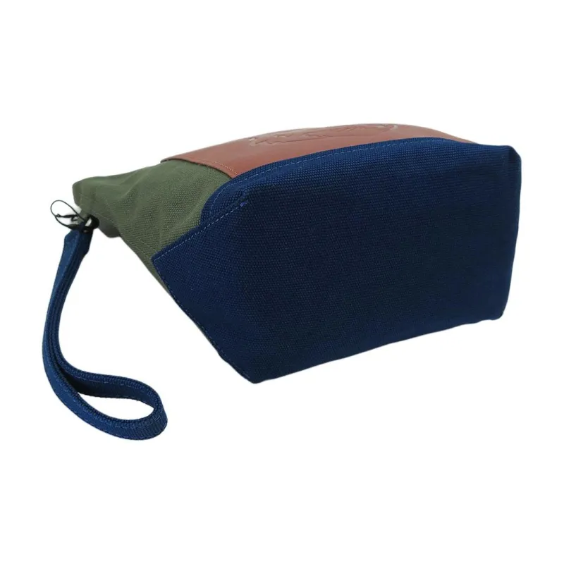 Maison Kitsune Cotton With Canvas And Leather Clutch Women's Army Green With Ink Blue Accents-2