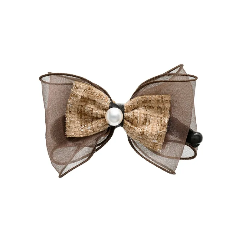ROYALSASA Silk Chiffon, Faux Pearl Hair Clips Women's-1