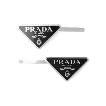 PRADA Triangle logo Hair Clips Set Of Two