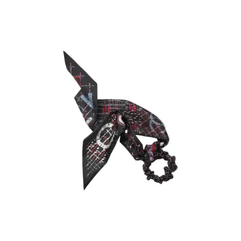 CHANEL Silk Twill Hair Tie Women's Black/Red