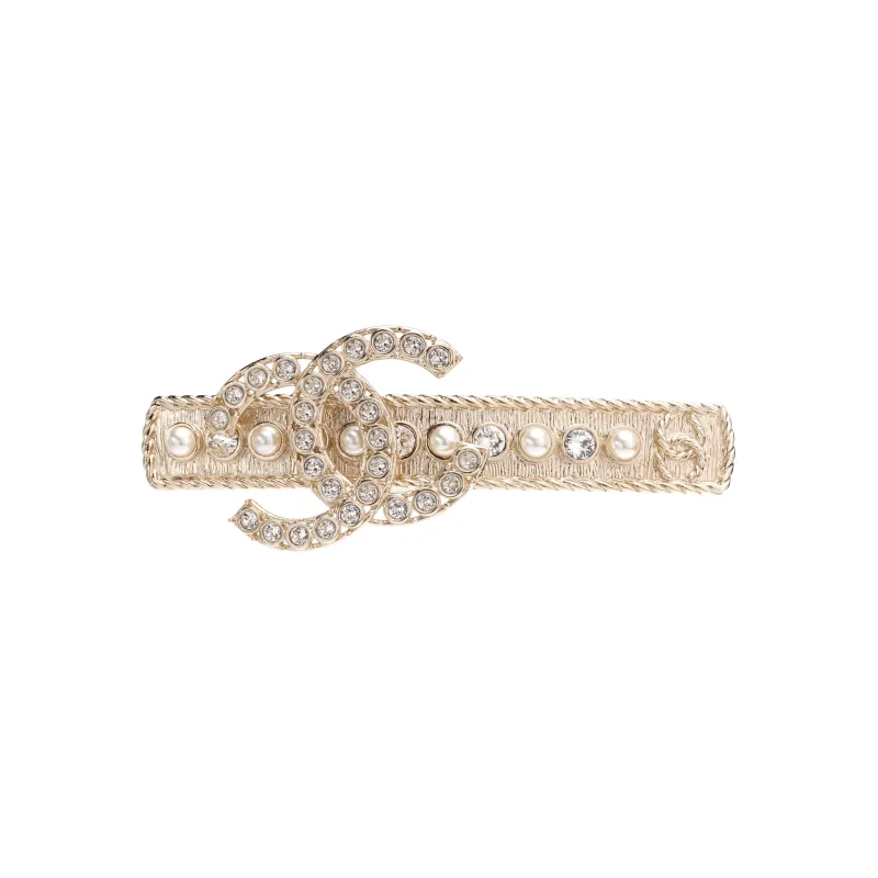 CHANEL 22c Early Spring White Pearl Gold Crystal Hair Clips Women's Gold-4