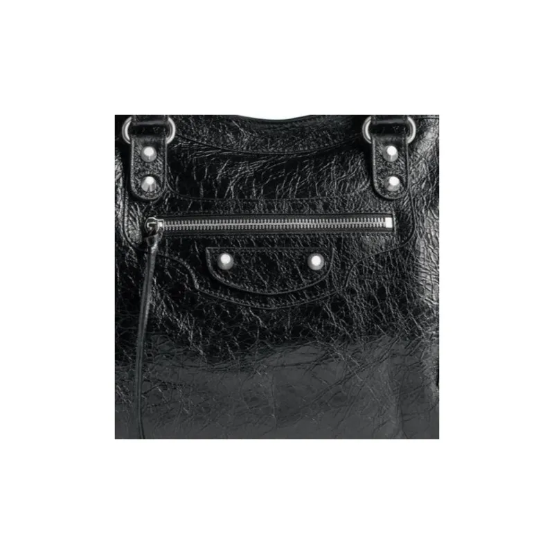 Balenciaga Le City Medium Bag In Black Arena Lambskin Shiny Silver Hardware Black-5