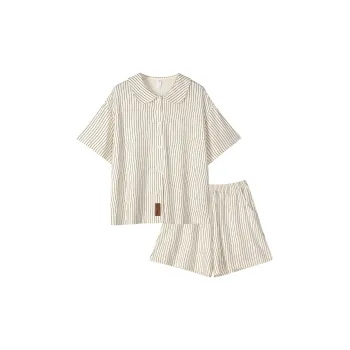 Same Language Pajama Set Women's Orange White Vertical Stripes