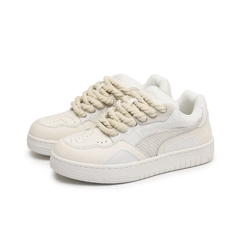 Angelmi Wear Resistant Low Top Skateboard Shoes Unisex Beige-1