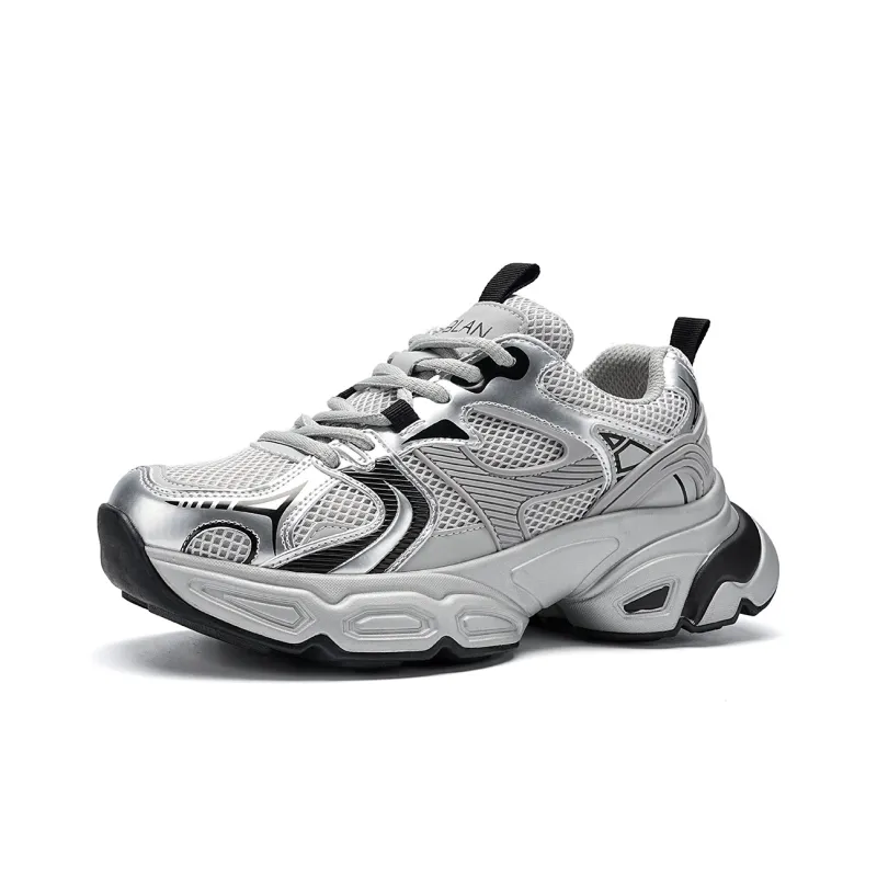 EBLAN Slip Resistant Low Top Chunky Sneakers Women's Silver-1