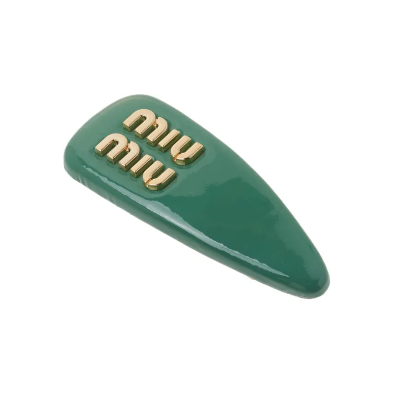 MIU MIU Leather Hair Clips Women's Green-1