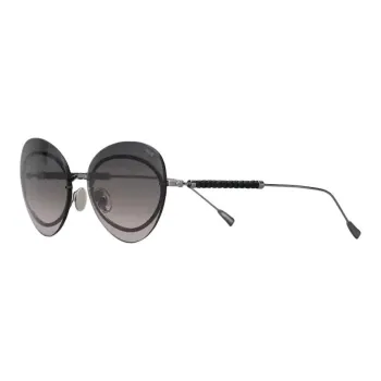 TOD'S Metal Leather Irregular Shape Sunglasses Women's Gray