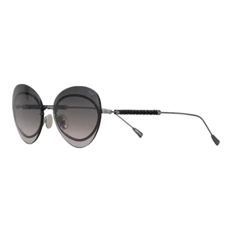 TOD'S Metal Leather Irregular Shape Sunglasses Women's Gray-0