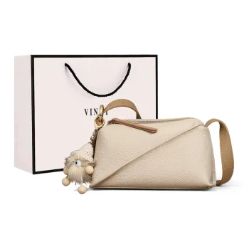 VINEY Cow Leather Crossbody Bag, Shoulder Bag, Pillow Bag Small Size Women's Cappuccino