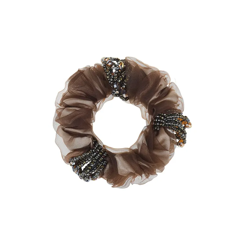 ROYALSASA Silk Chiffon Fabric Satin Faux Crystal Hair Ties Women's-0