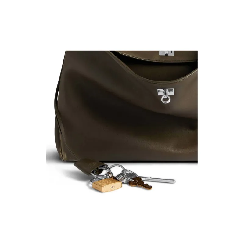 Balenciaga Smooth Calf Leather One Shoulder Handbags Large Size Women's Khaki-5