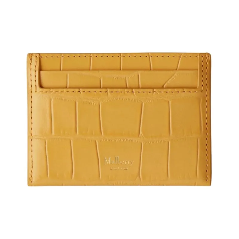 Mulberry Crocodile Pattern Leather Credit Card Holder Card Case Small Size Women's Yellow-0