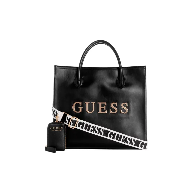 GUESS Faux Leather Tote Bag Shopping Bag Shoulder Bag Crossbody Bag Handbag Women's Black-0