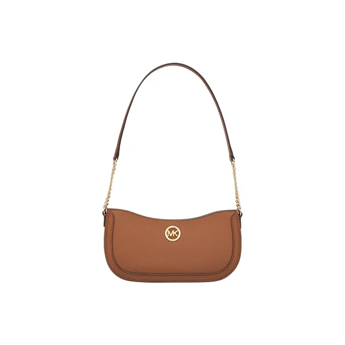 MICHAEL KORS Leather Crescent Bag Shoulder Bag Small Size Women's Leather Brown/Milk White/Green-8