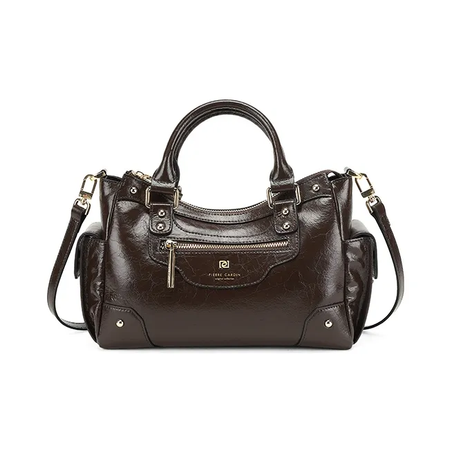PIERRE CARDIN Oil Wax Cow Leather Shoulder Bag, Crossbody Bag, Handbag Medium Size Women's Black/Brown/Bitter Coffee-11