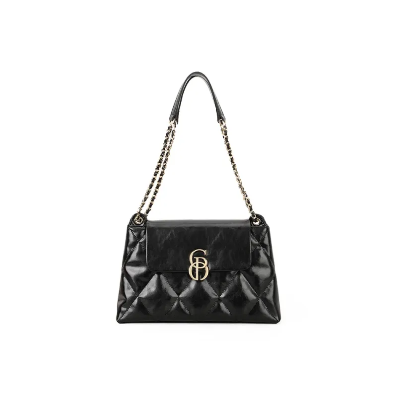 PIERRE CARDIN Fashion Versatile Commute Diamond Pattern Women's Bag Women's Black/Ecru-1