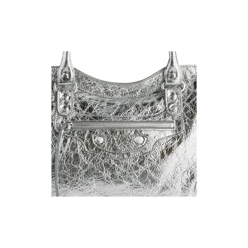 Balenciaga Lambskin Shoulder Bag, Crossbody Bag, Handbag Medium Size Women's Silver-5