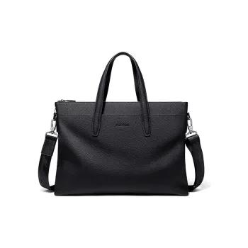 MashaLanti Cow Leather Laptop Bag Briefcase One Shoulder Handbag Regular Men's Black