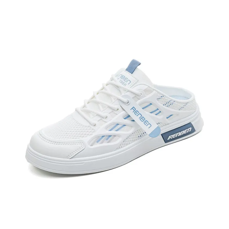 RENBEN Closed Toe Slippers Men's White Light Blue-2