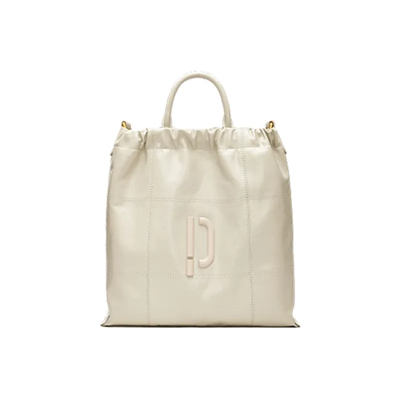PECO Cow Leather One Shoulder Handbag Medium Size Unisex Black/Dirty White-3
