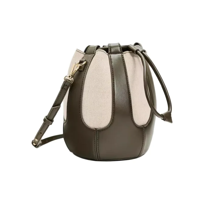 ZARA Cotton & Yellow Linen & Polyurethane Bucket Bags Crossbody Bag Shoulder Bag Women's Green-2