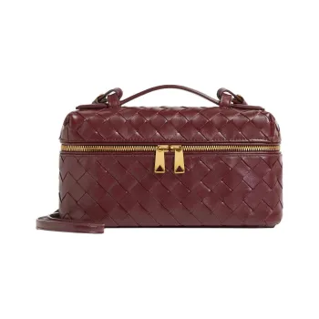 Bottega Veneta Calfskin One Shoulder Crossbody Makeup Bag Mini Women's Burgundy