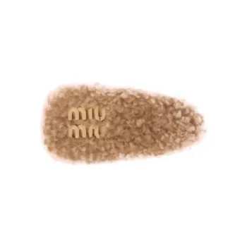 MIU MIU Leather Metal Shearling Hair Clips Women's Brown