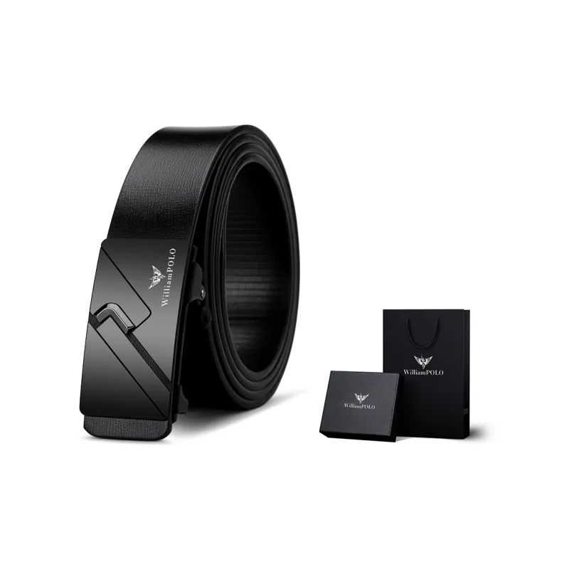 WilliamPOLO Cow Leather Belts Men's Gunmetal 3.4CM Width-1