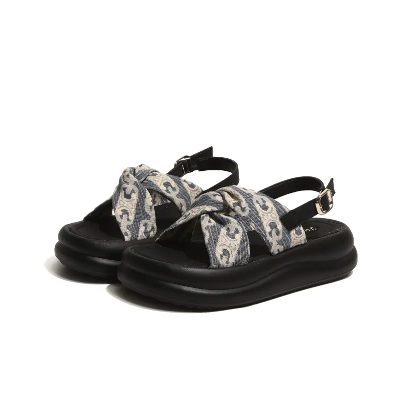 SHUXI Strap Sandals 4.5cm Women's Black Blue-10