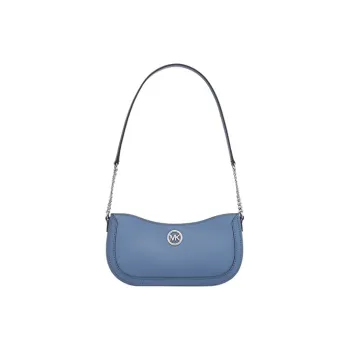 MICHAEL KORS Silver Logo Leather Shoulder Bag Crescent Bag Women's Black/Milk White/Blue