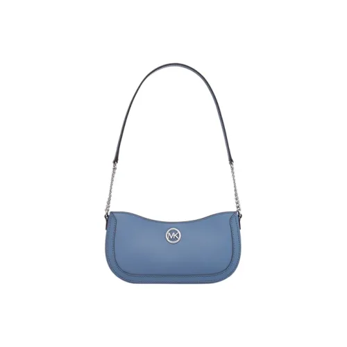 MICHAEL KORS Silver Logo Leather Shoulder Bag Crescent Bag Women's Black/Milk White/Blue