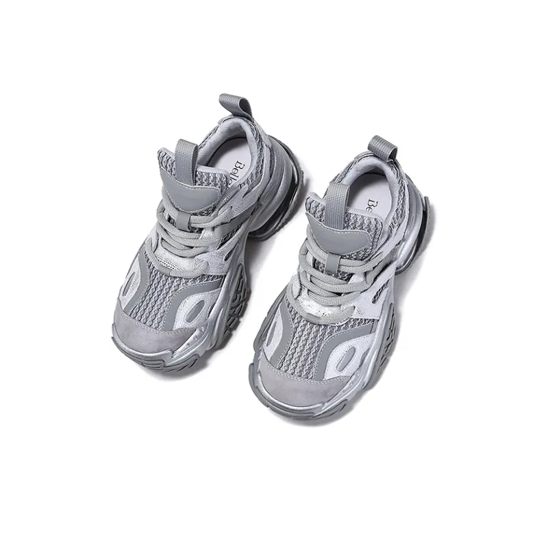 BELLALILY Anti Slip And Wear Resistant Height Increasing Low Top Chunky Sneakers Women's Silver-3