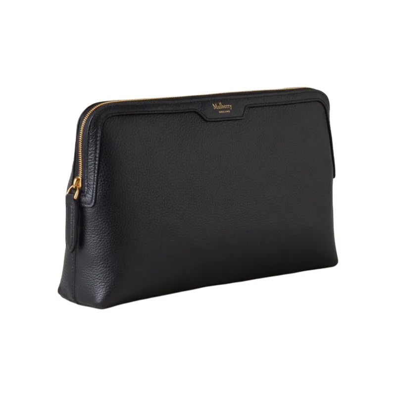 Mulberry Classic Small Grain Leather Makeup Bag Medium Size Women's Black-1