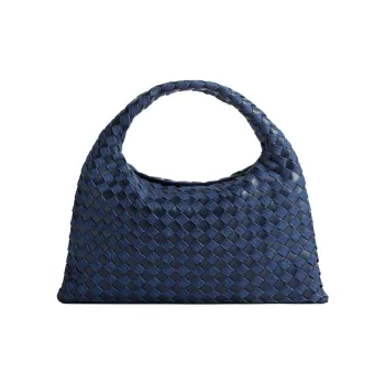 Bottega Veneta Intrecciato Denim With Leather Handbag Shoulder Bag Small Size Women's Dark Blue & Indigo