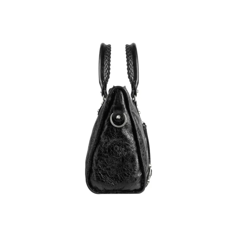 Balenciaga Le City Medium Bag In Black Arena Lambskin Shiny Silver Hardware Black-3