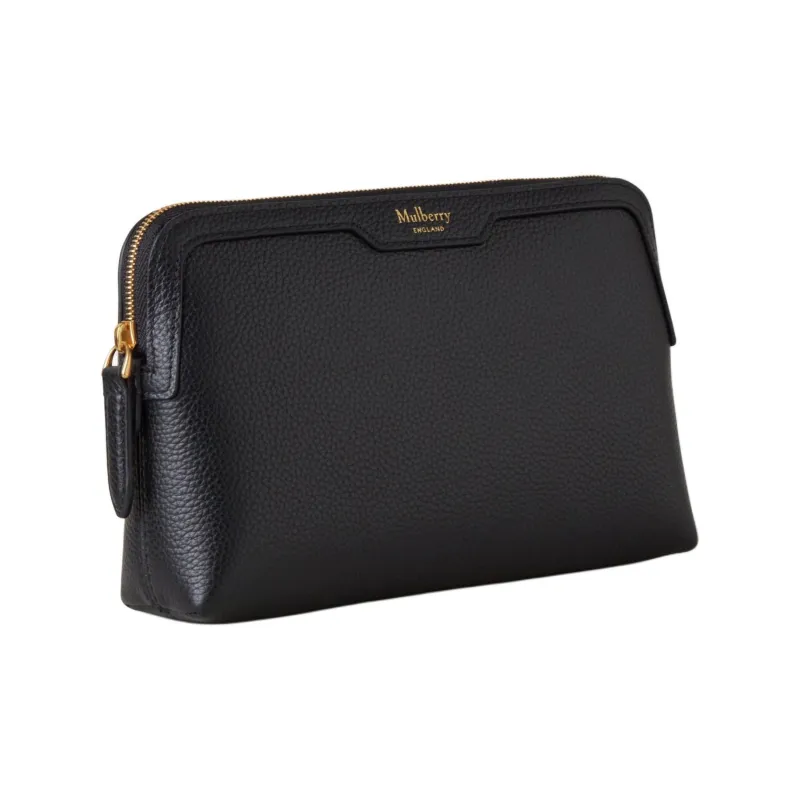 Mulberry Classic Small Grain Leather Makeup Bag Small Size Women's Black-1