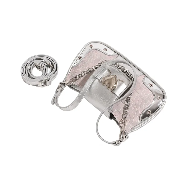 NOMK PU Shoulder Bag Crossbody Bag Women's White/Black/Blue/Silver-14