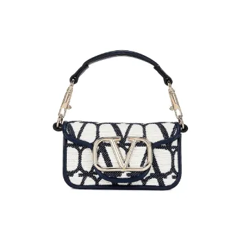 Valentino GARAVANI Canvas With Leather Trim Canvas Bag Handbag Shoulder Bag Crossbody Bag Extra Mini Unisex Marine Blue