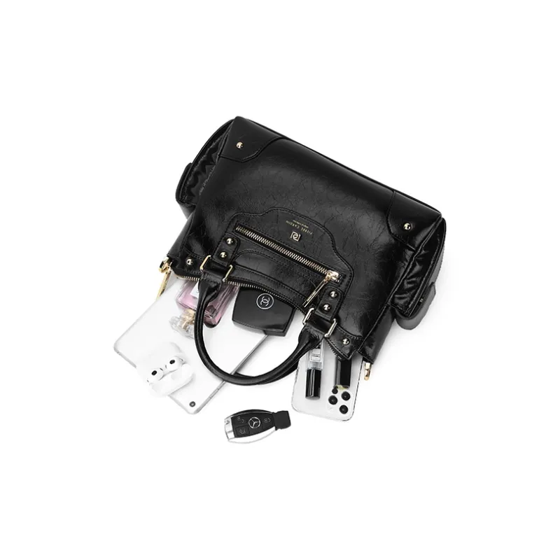 PIERRE CARDIN Oil Wax Cow Leather Shoulder Bag, Crossbody Bag, Handbag Medium Size Women's Black/Brown/Bitter Coffee-4