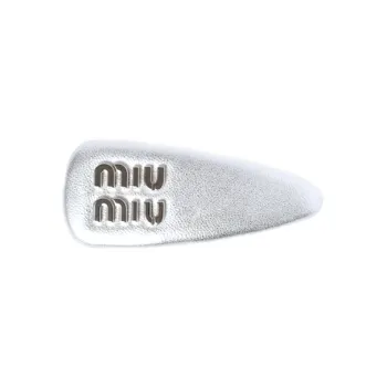 MIU MIU Leather Hair Clips Women's Silver
