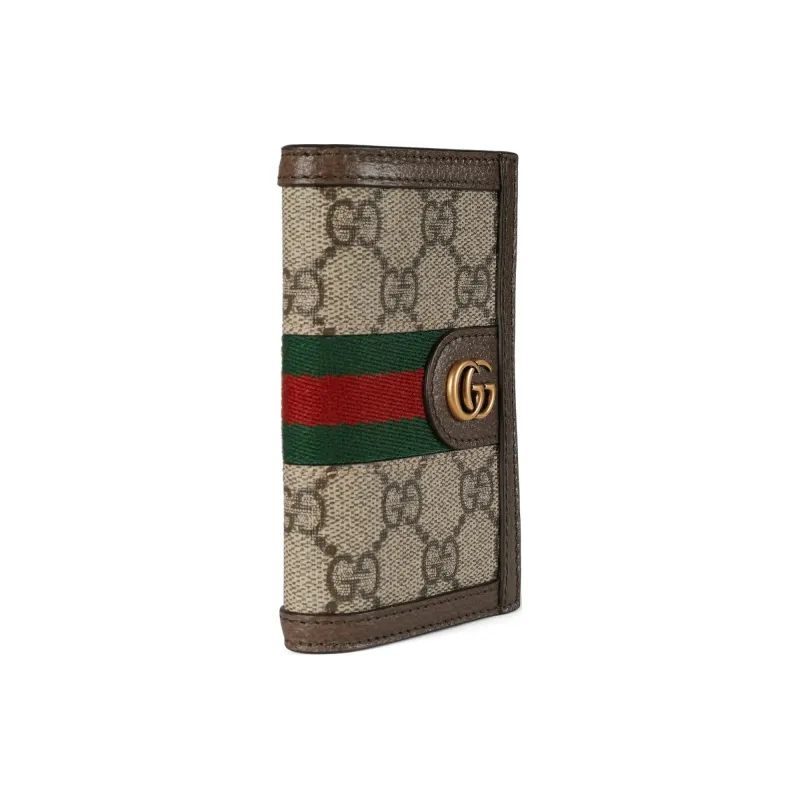 GUCCI Ophidia Canvas With Leather Binding Card Holder Men's Beige & Ebony With Neon Green-1