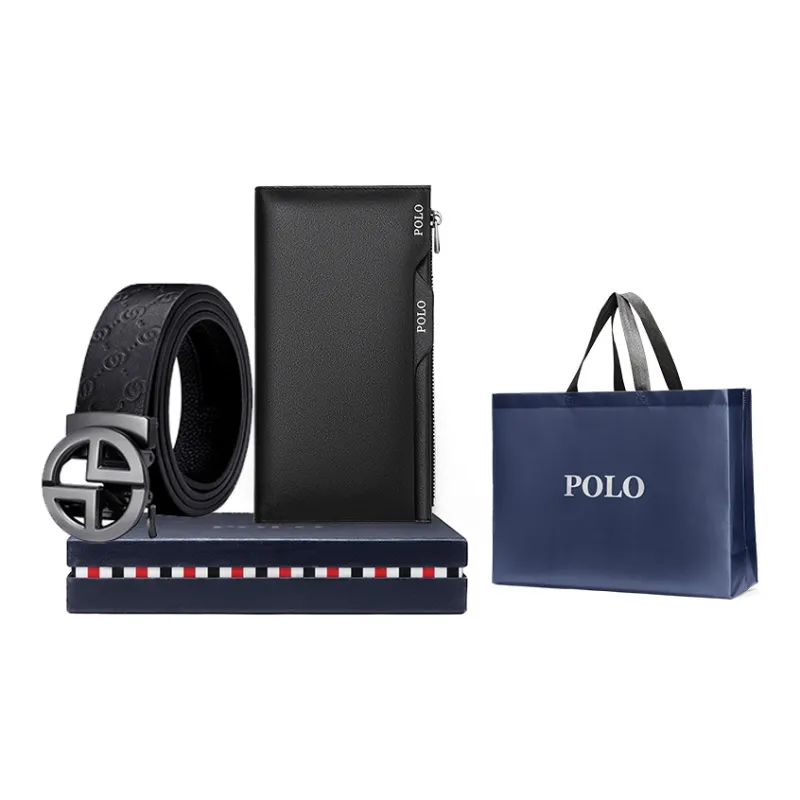 POLO Top Grain Cow Leather Leather Belts Men's Gunmetal Width 3.4cm-0