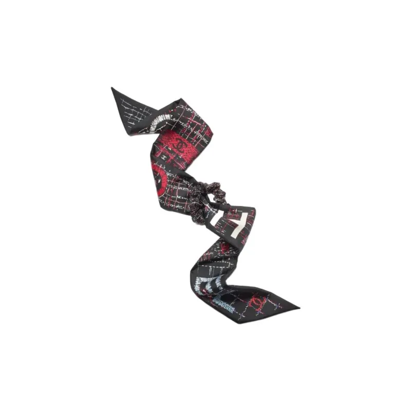 CHANEL Silk Twill Hair Tie Women's Black/Red-1