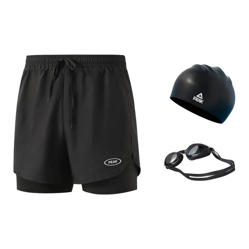 PEAK Swimming Sets Polyester Seaside Beach Vacation With Hot Spring Relaxation Men's Black-2
