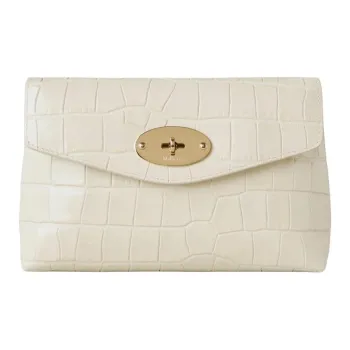 Mulberry Crocodile Pattern Leather Makeup Bag Small Size Women's Eggshell Yellow