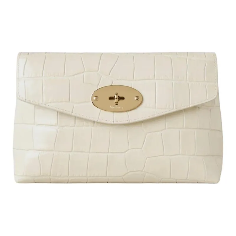 Mulberry Crocodile Pattern Leather Makeup Bag Small Size Women's Eggshell Yellow-0