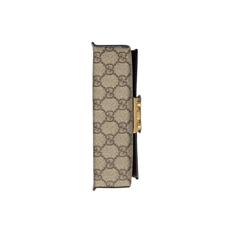 GUCCI Padlock Leather Paneled Canvas Shoulder Bag Mini Women's Black & Brown-4
