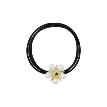 ROYALSASA 3 Strand Rubber Band, Faux Pearl Hair Tie, Hair Tie Women's